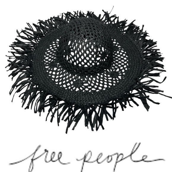 Free People Accessories - NEW Free People Black Woven Raffia Straw Beach Hat
